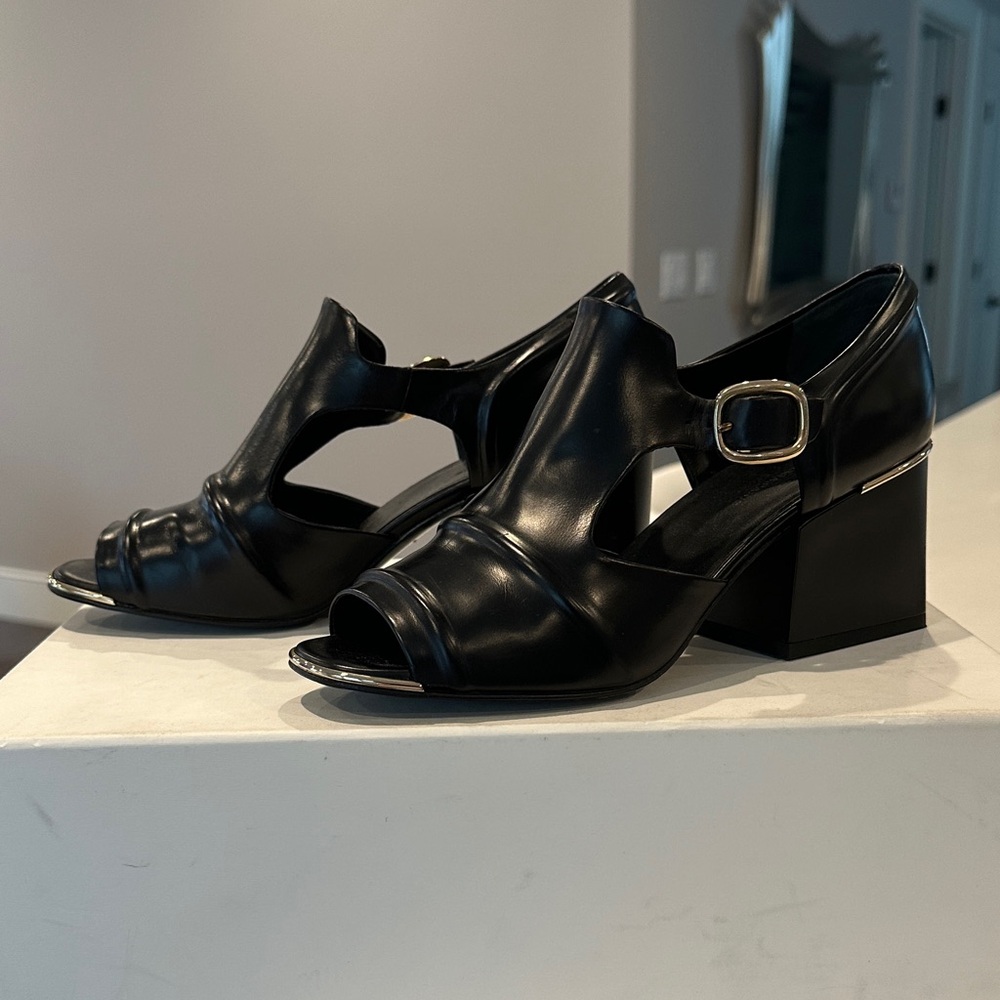 Balenciaga Black Leather Women's Block Heeled Mary Jane sandals 37